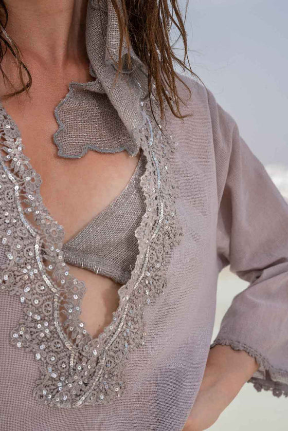 Bobo silver lurex matte lined cotton net bikini top and brief set