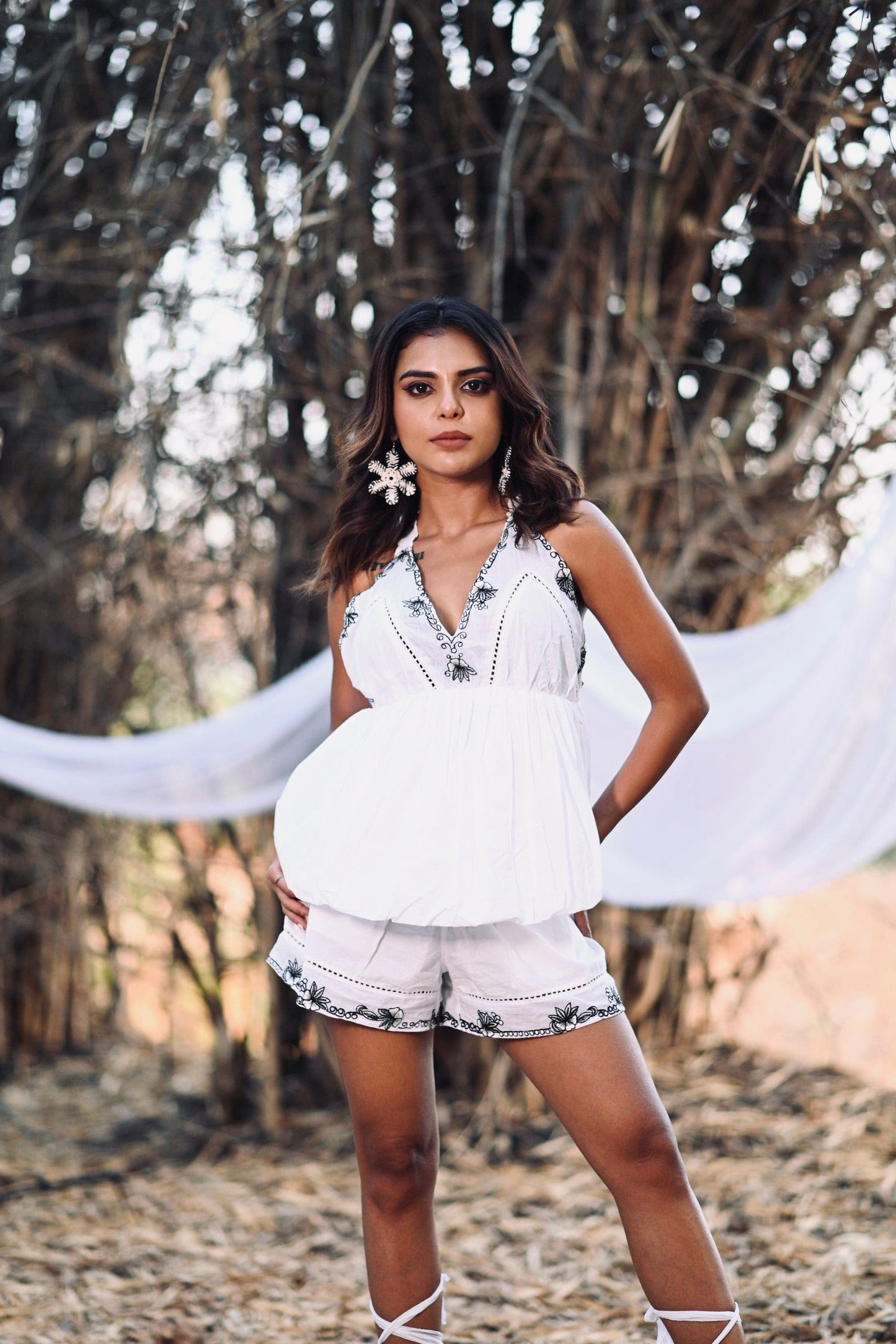 Ankana Ghosh in Zoe white balloon crop top