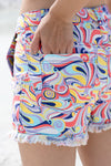 Moon fluff psychedelic printed fringed bottom shorts
