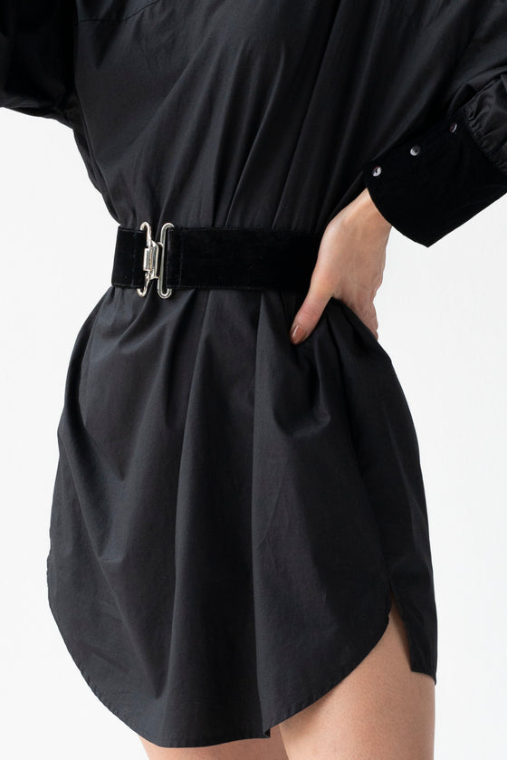 Intense black trench coat dress