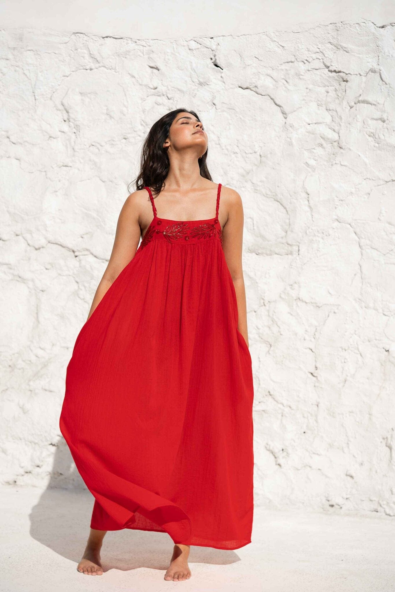 Scarlet Embellished Yoke Long Dress