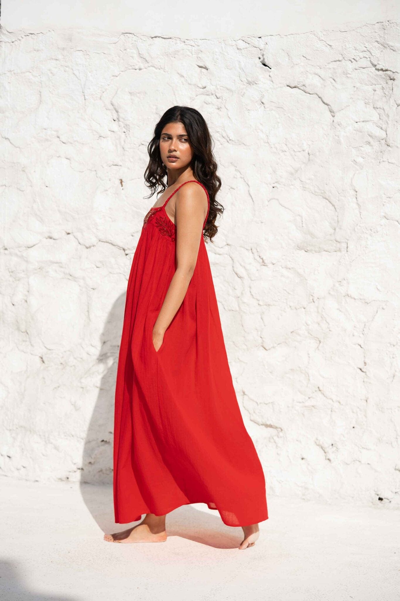 Scarlet Embellished Yoke Long Dress