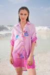 Rose smith ombre printed over size shirt coverup