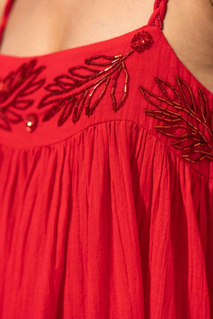 Scarlet Embellished Yoke Long Dress