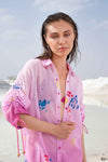 Rose smith ombre printed over size shirt coverup