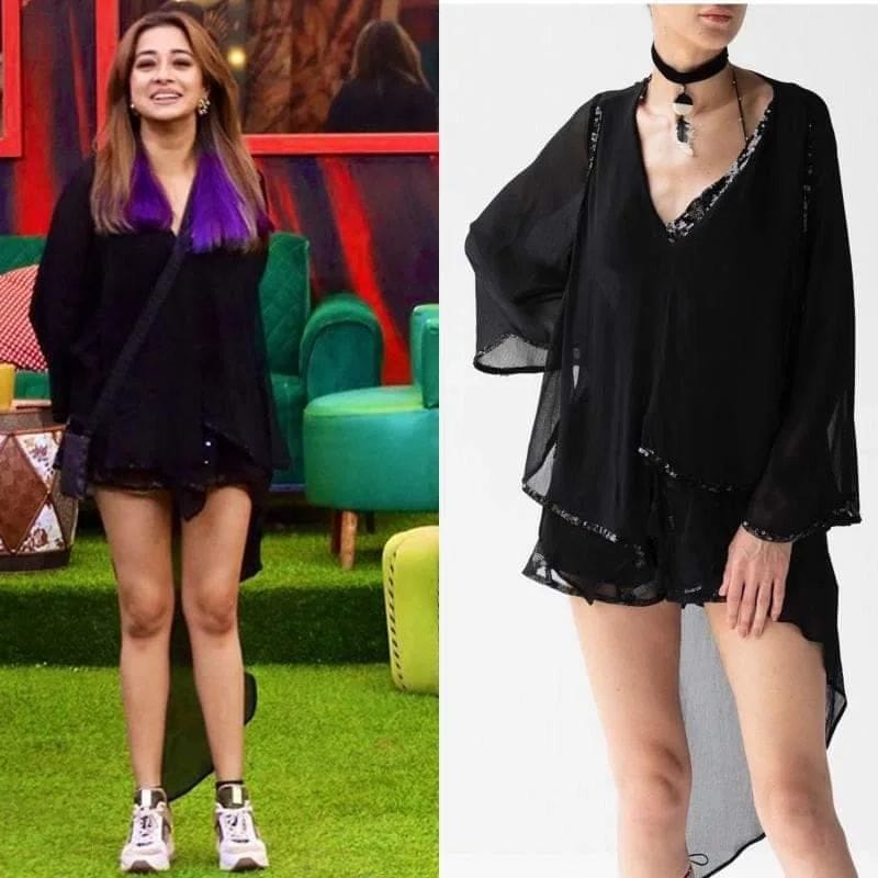 Tina Dutta in Loyka asymmetrical blouse.
