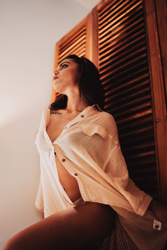 Ankana Ghosh in Adelia boyfriend shirt with lace inserted at the back