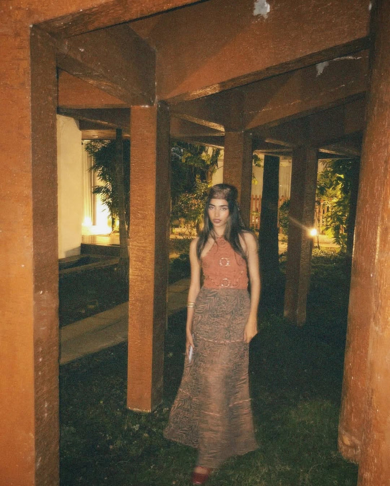 Ayna in Flamingo lily backless long dress