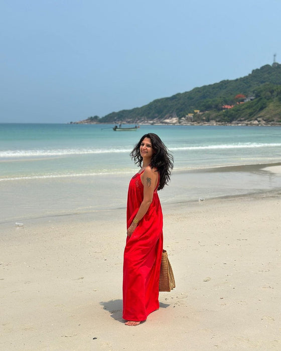 Anupriya Kapur in Scarlet Embellished Yoke Long Dress
