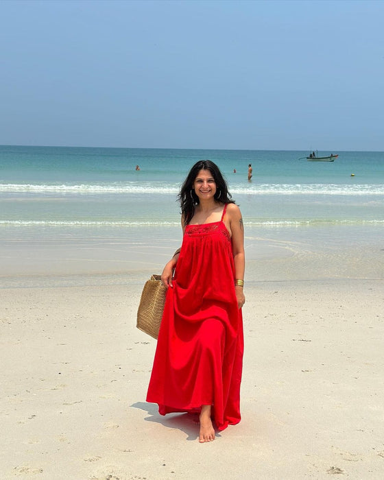 Anupriya Kapur in Scarlet Embellished Yoke Long Dress
