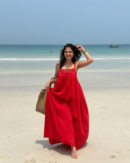 Anupriya Kapur in Scarlet Embellished Yoke Long Dress