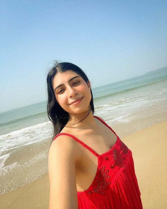 Onella in Scarlet Embellished Yoke Long Dress