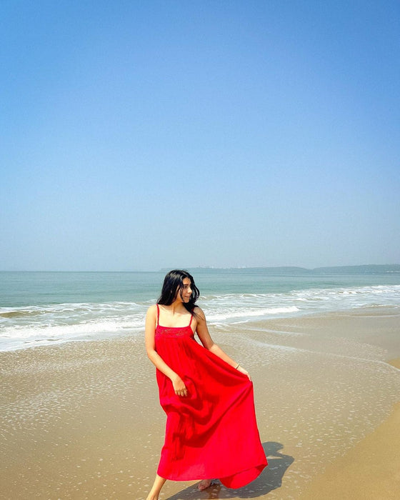 Onella in Scarlet Embellished Yoke Long Dress