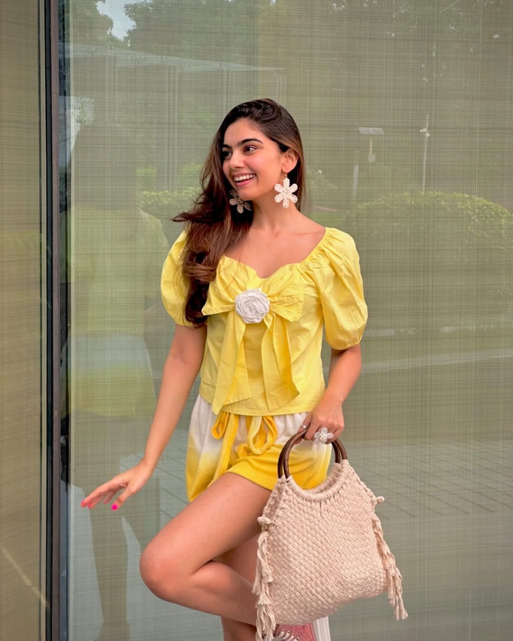 Viddhi Giri in Snap ginger floral danglers