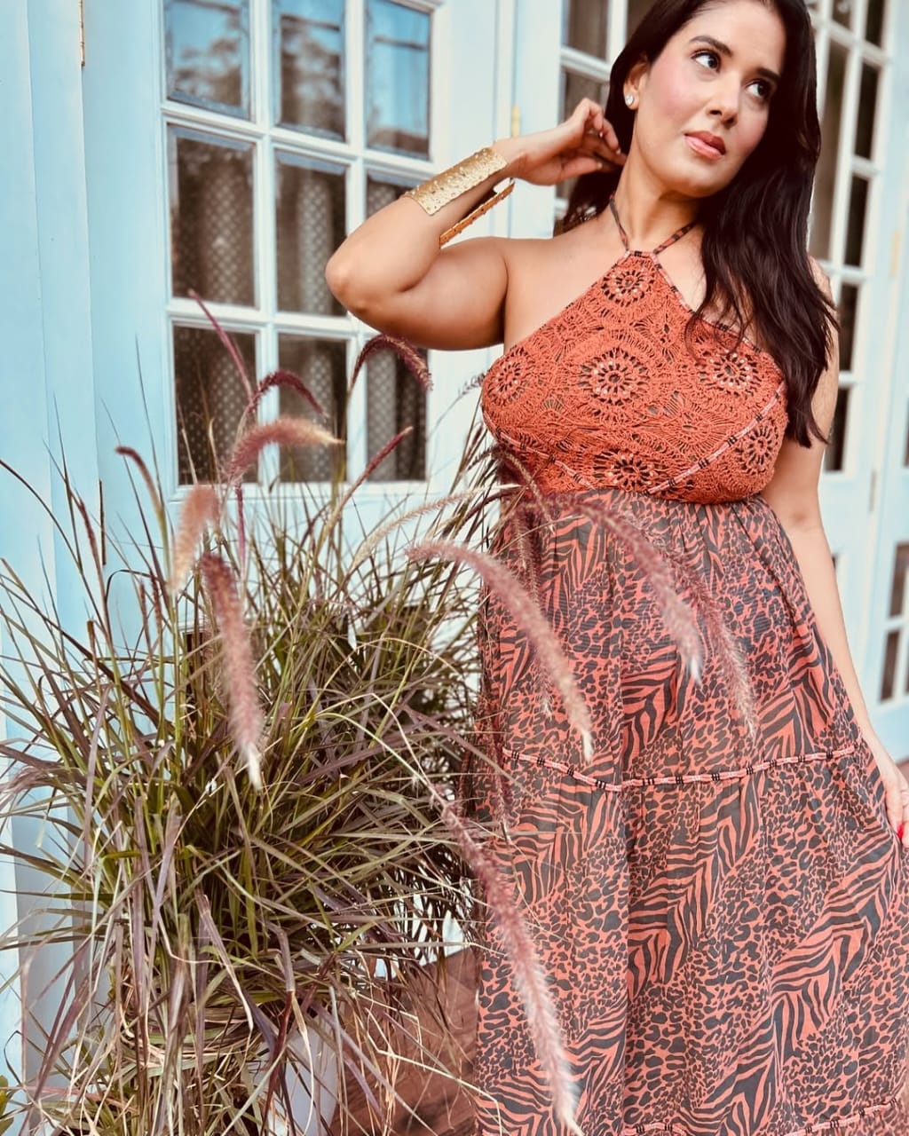 Taanya Hooda in Flamingo lily backless long dress