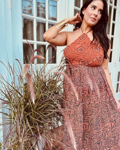 Taanya Hooda in Flamingo lily backless long dress