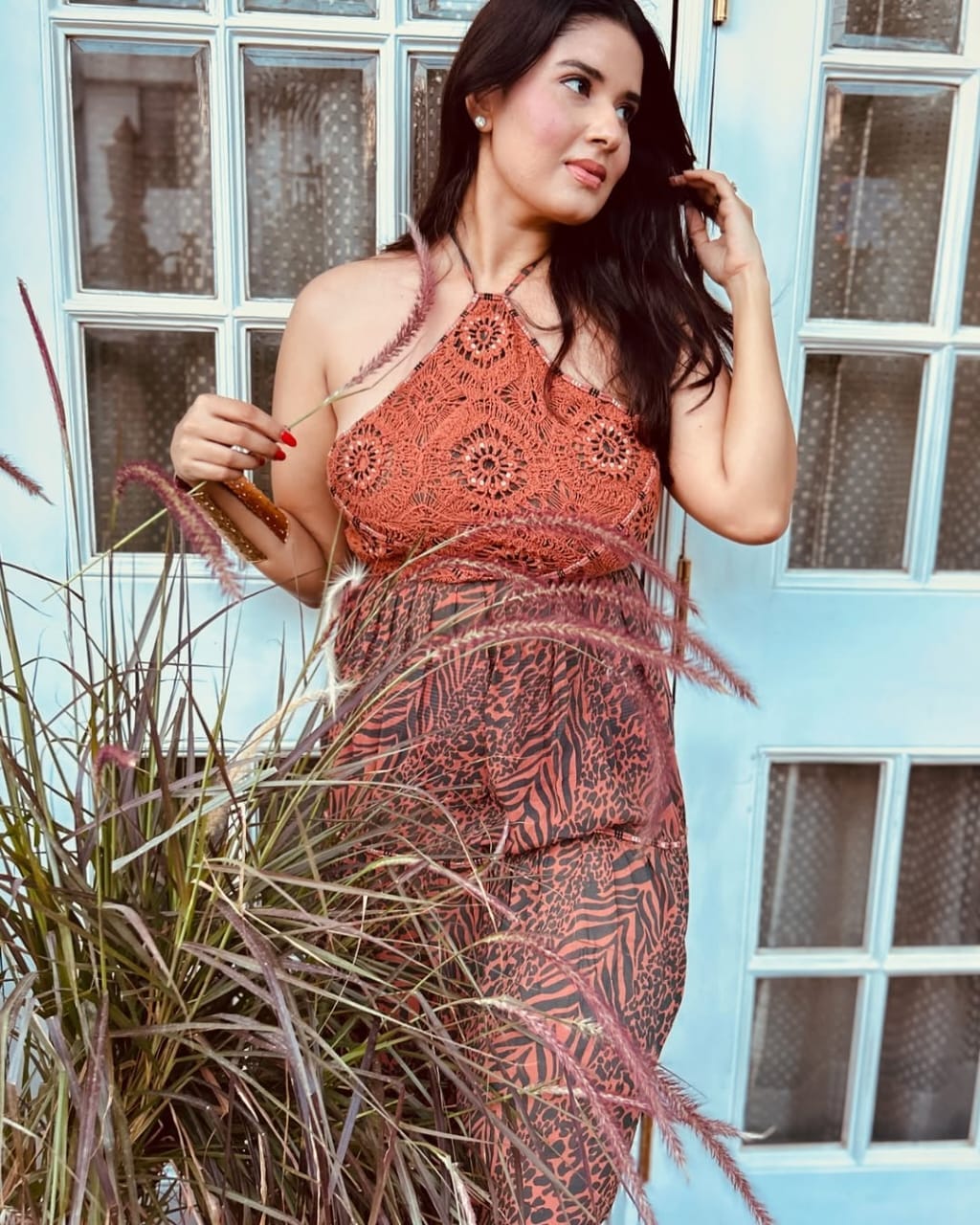 Taanya Hooda in Flamingo lily backless long dress