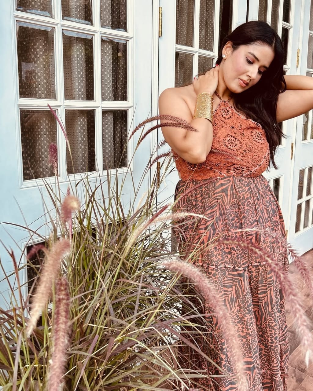 Taanya Hooda in Flamingo lily backless long dress