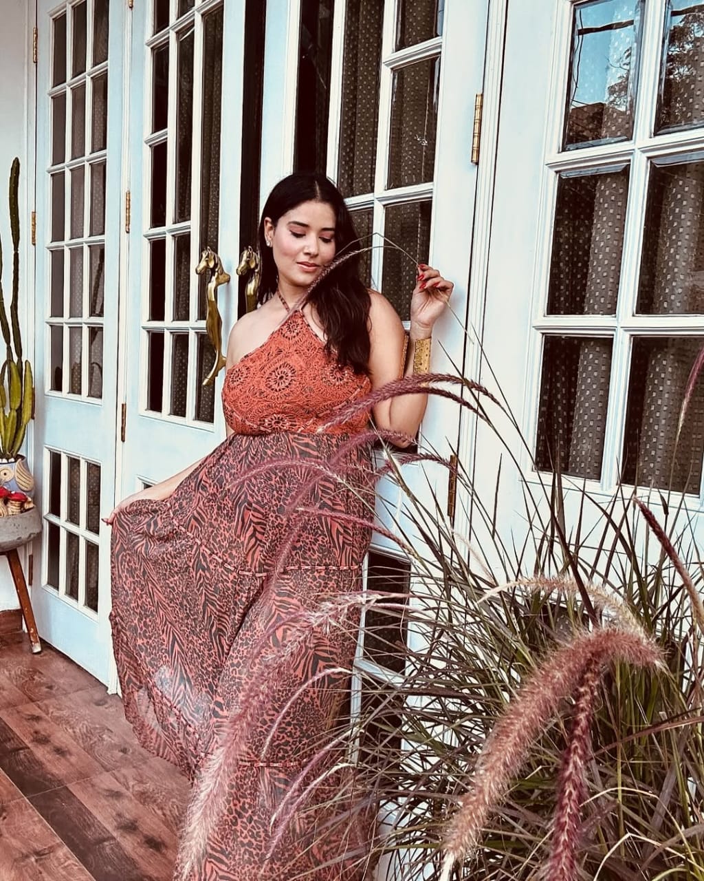 Taanya Hooda in Flamingo lily backless long dress