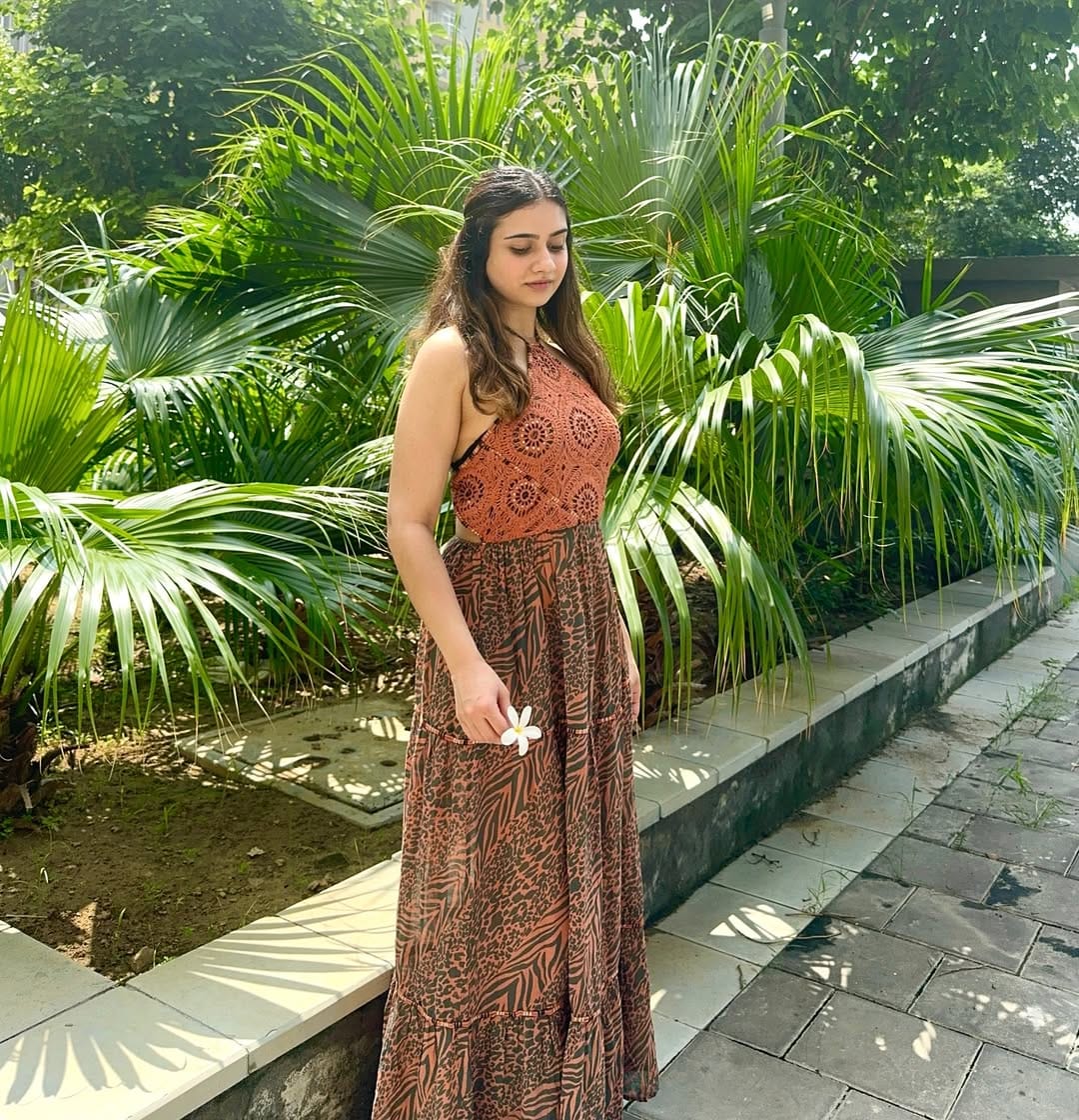 Varnikaa Singh in Flamingo lily backless long dress